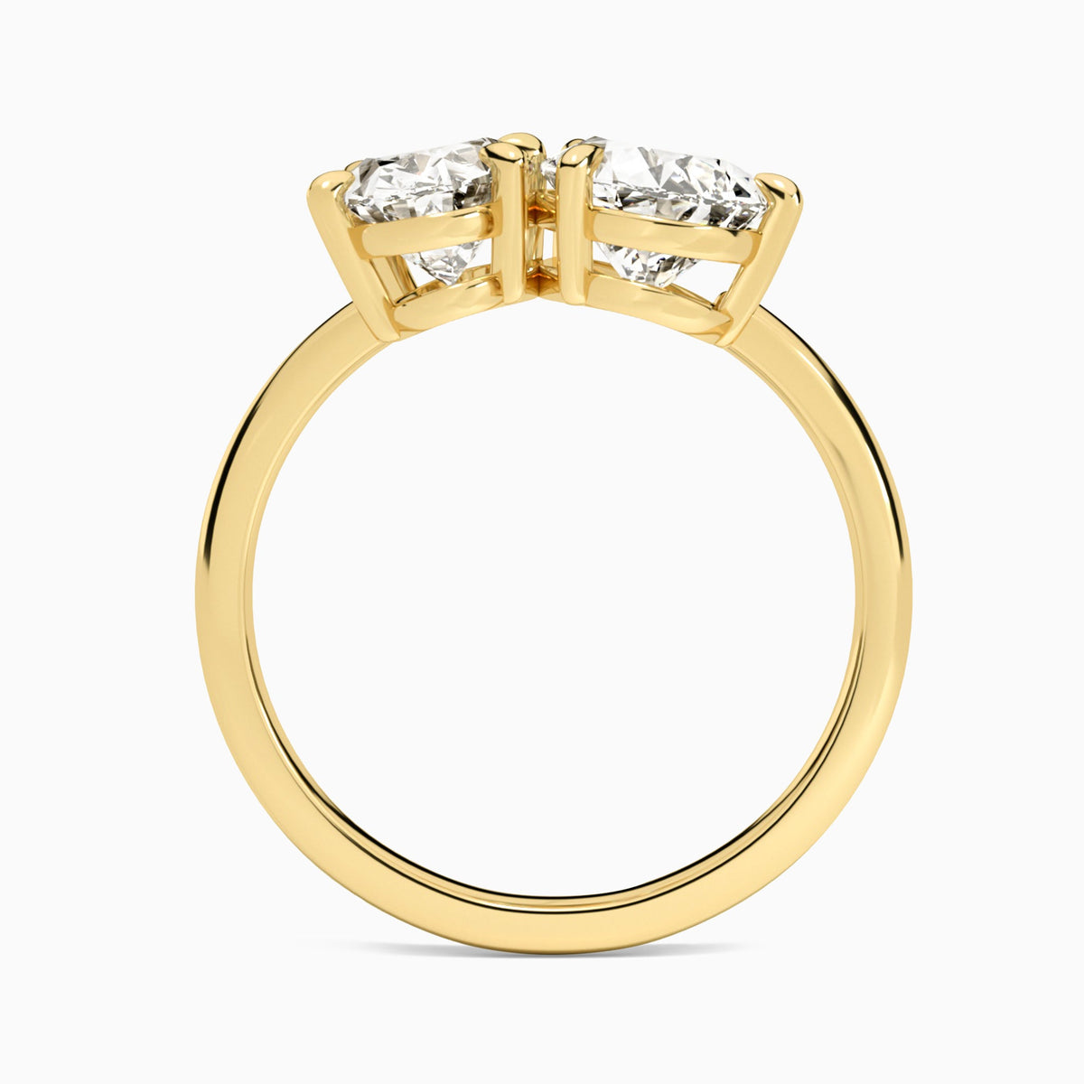 Toi Et Moi Oval and Pear Diamond Engagement Ring In 14K Yellow Gold, Top View