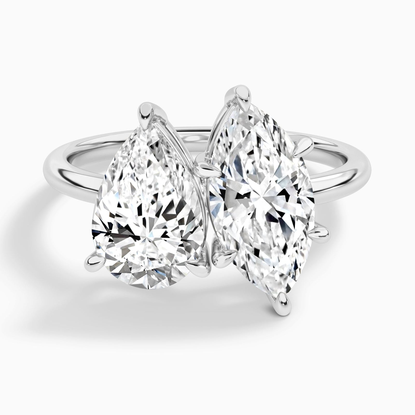 Toi Et Moi Pear and Marquise Diamond Engagement Ring In 14K White Gold - Lucenjuri