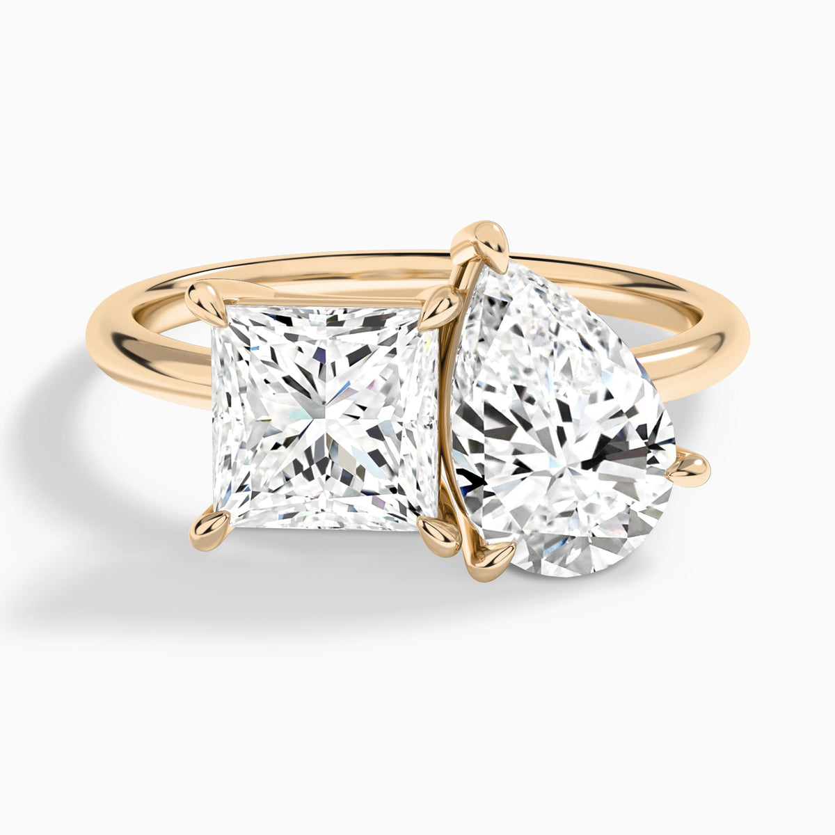 Toi Et Moi Princess and Pear Diamond Engagement Ring In 14K Rose Gold - Lucenjuri