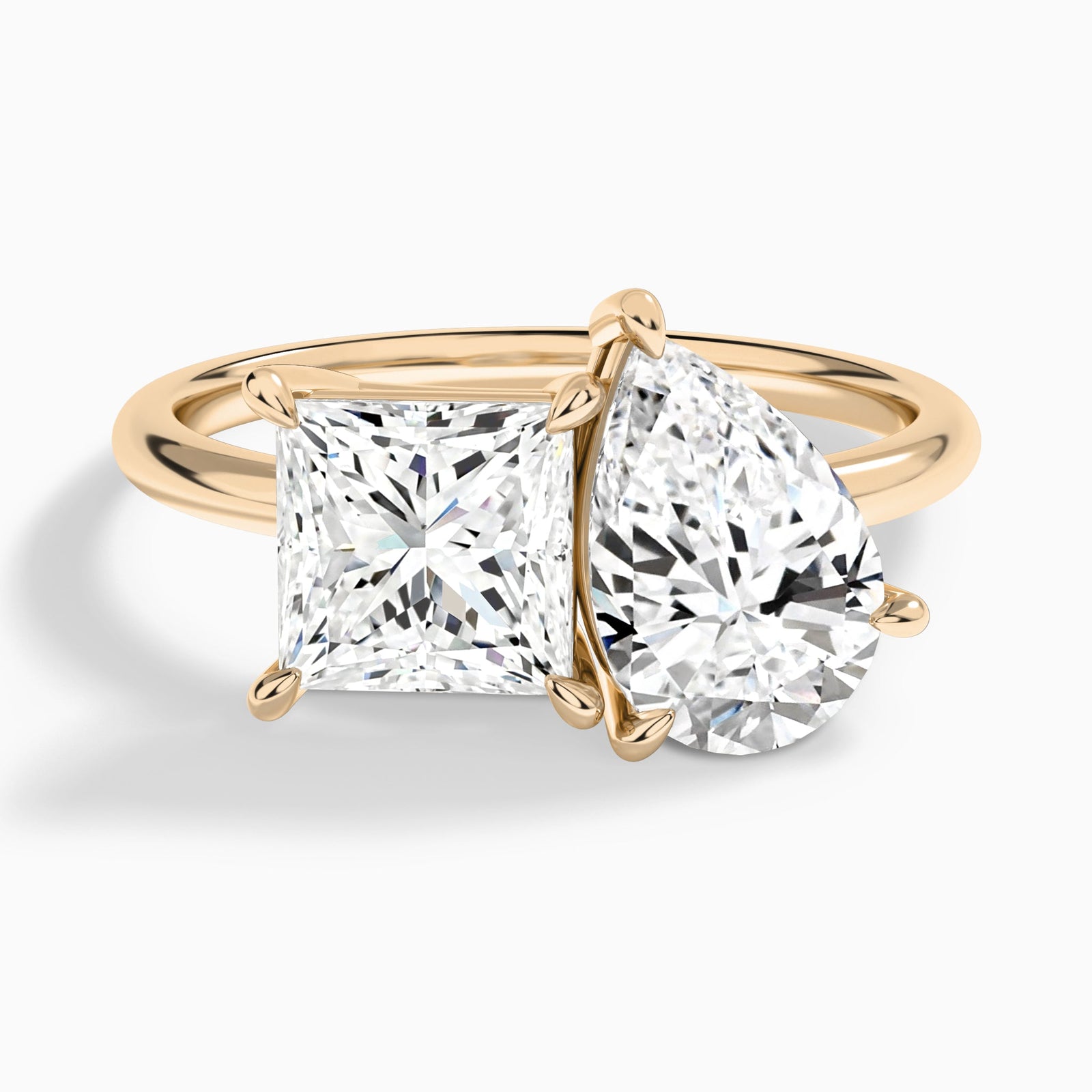 Toi Et Moi Princess and Pear Diamond Engagement Ring In 14K Rose Gold - Lucenjuri