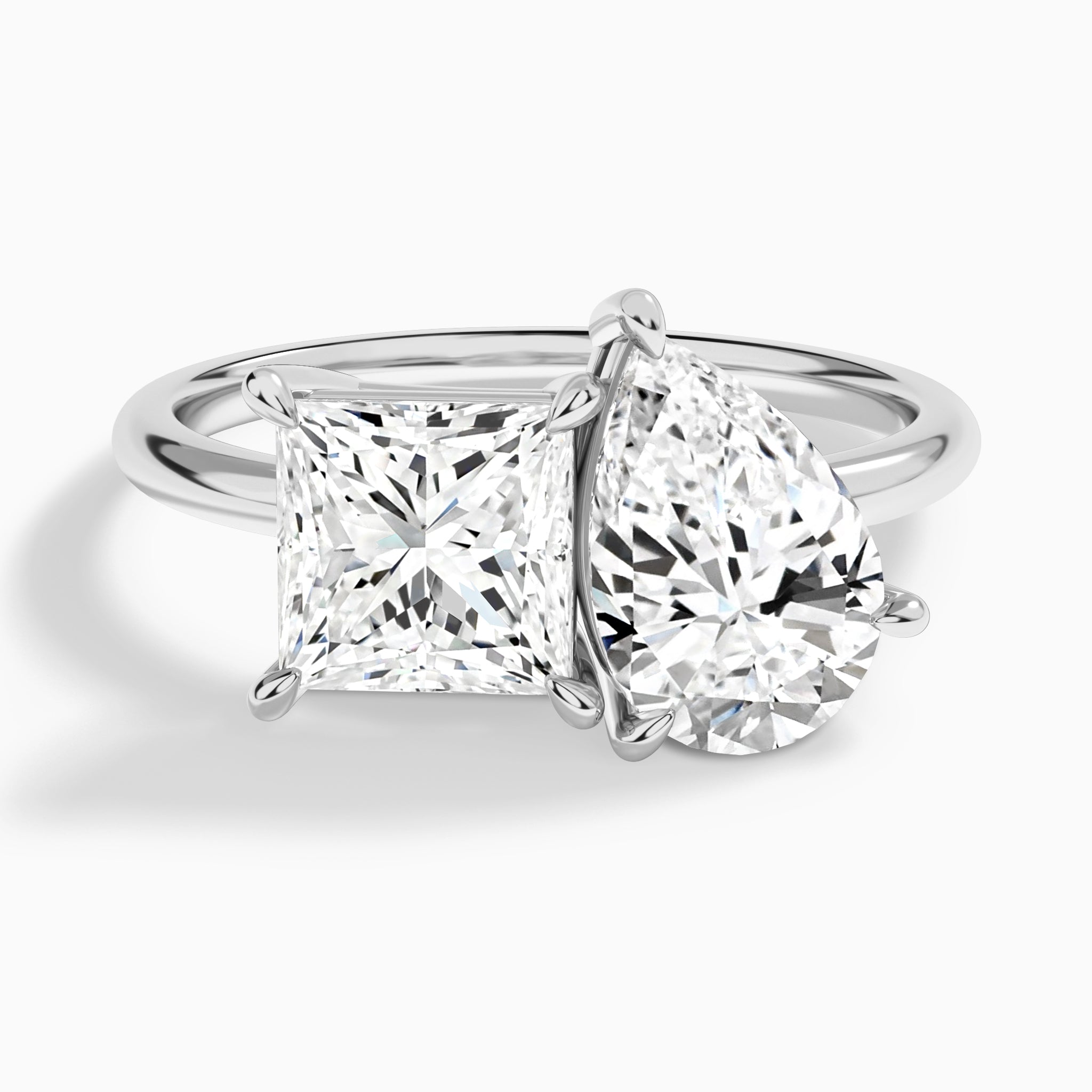 Toi Et Moi Princess and Pear Diamond Engagement Ring In 14K White Gold - Lucenjuri