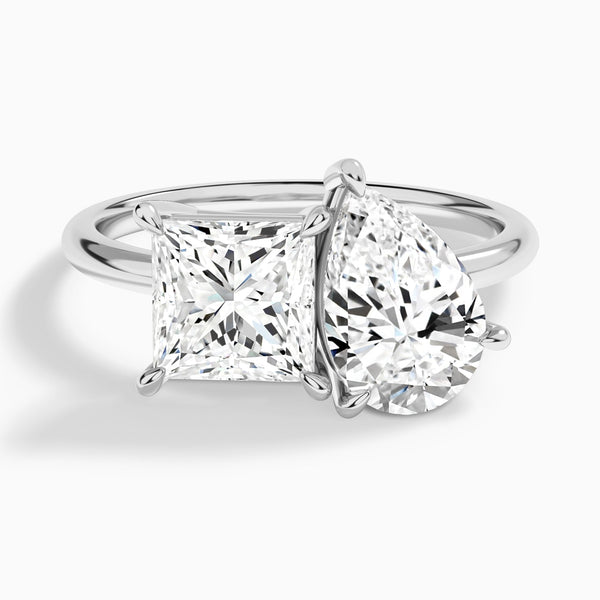 Toi Et Moi Princess and Pear Diamond Engagement Ring In 14K White Gold - Lucenjuri