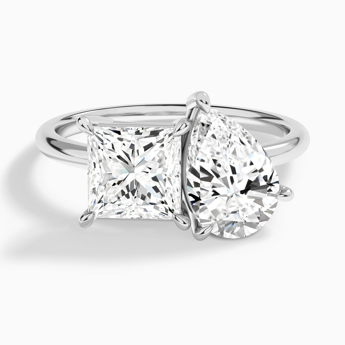 Toi Et Moi Princess and Pear Diamond Engagement Ring In 18K White Gold - Lucenjuri