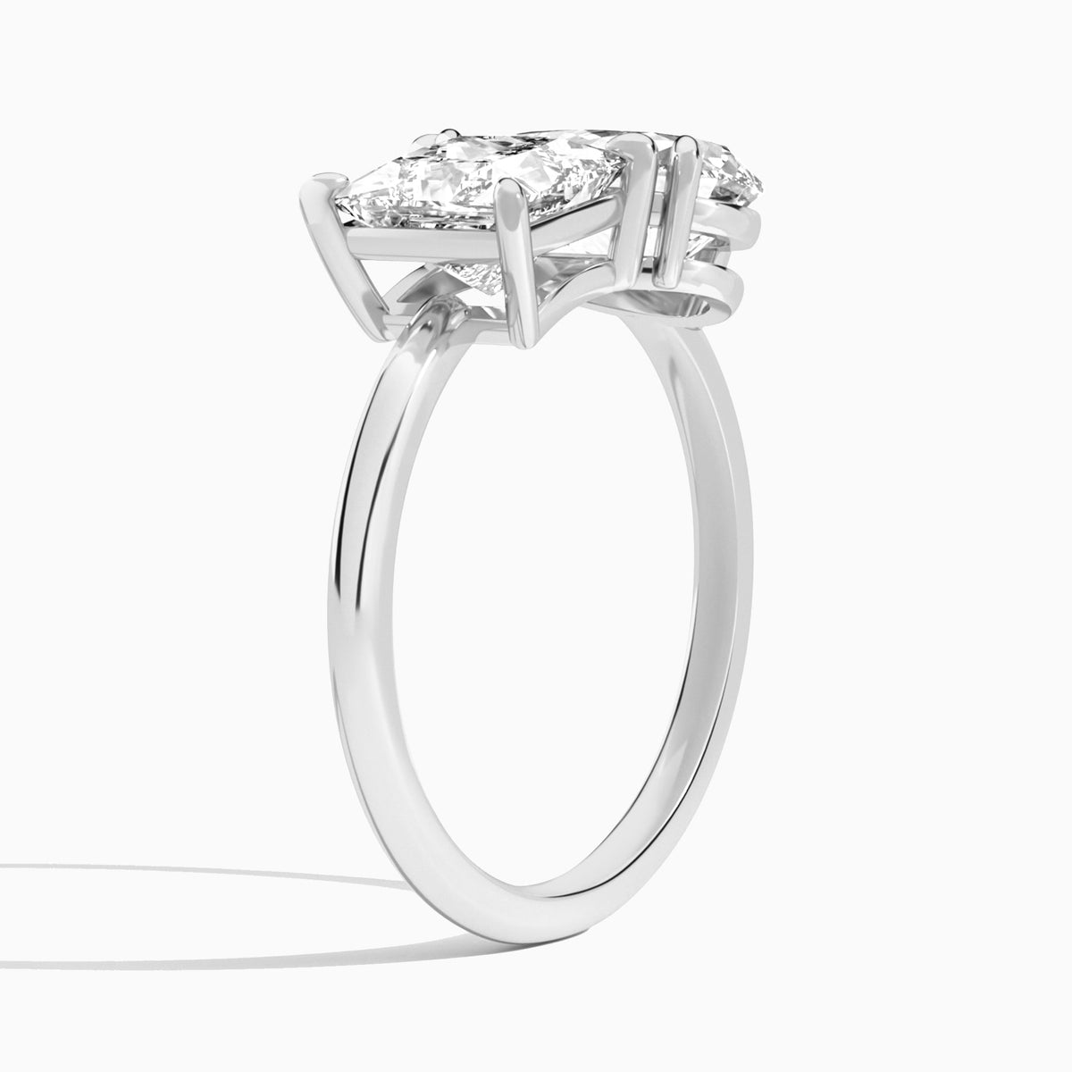 Toi Et Moi Princess and Pear Diamond Engagement Ring In 18K White Gold, Angle View