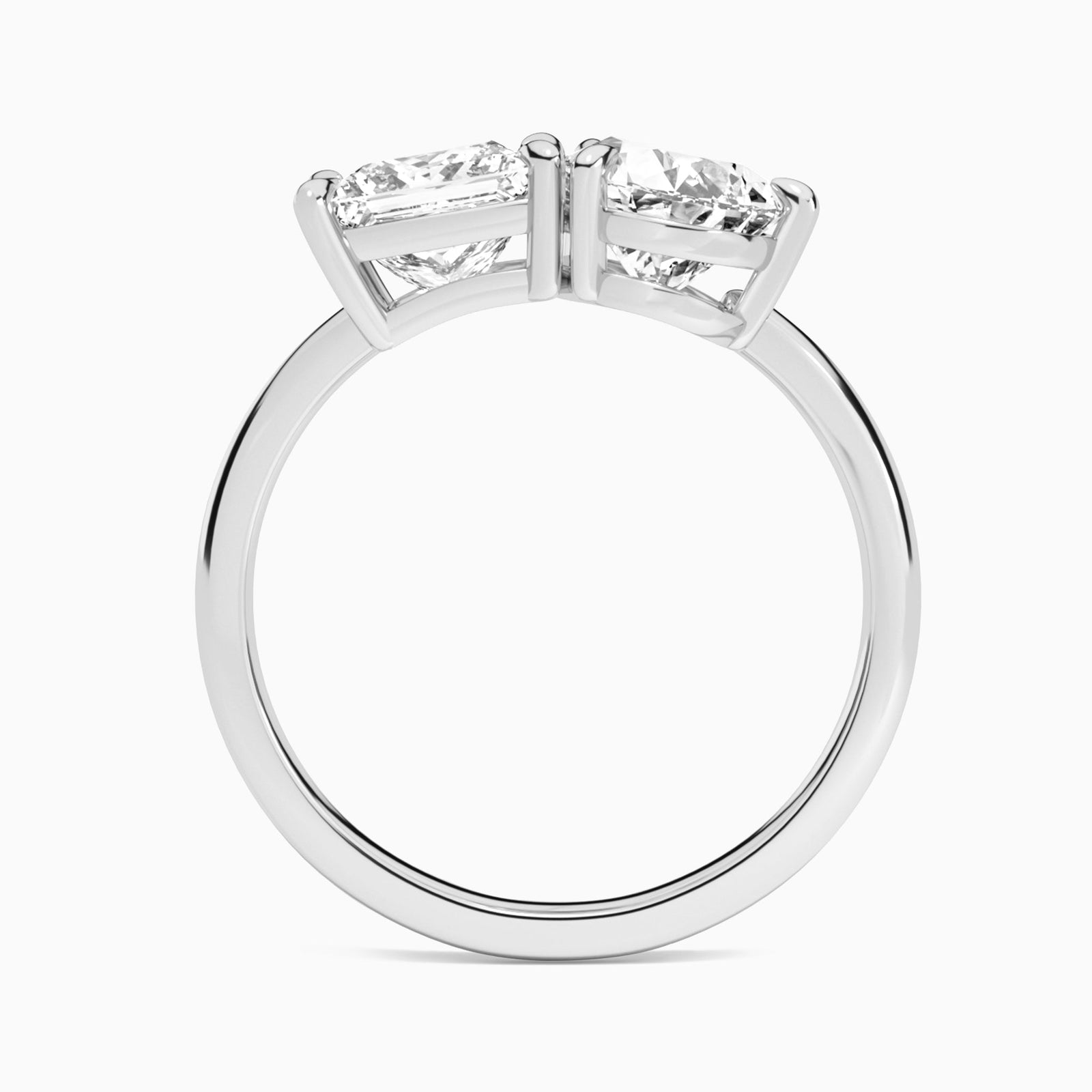 Toi Et Moi Princess and Pear Diamond Engagement Ring In 14K White Gold, Top View