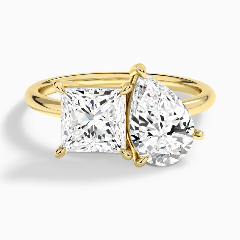 Toi Et Moi Princess and Pear Diamond Engagement Ring In 14K Yellow Gold - Lucenjuri