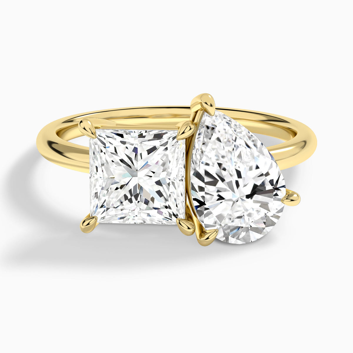 Toi Et Moi Princess and Pear Diamond Engagement Ring In 14K Yellow Gold - Lucenjuri