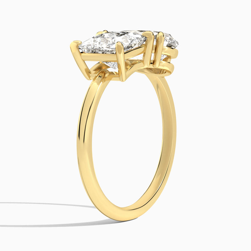 Toi Et Moi Princess and Pear Diamond Engagement Ring In 14K Yellow Gold, Angle View