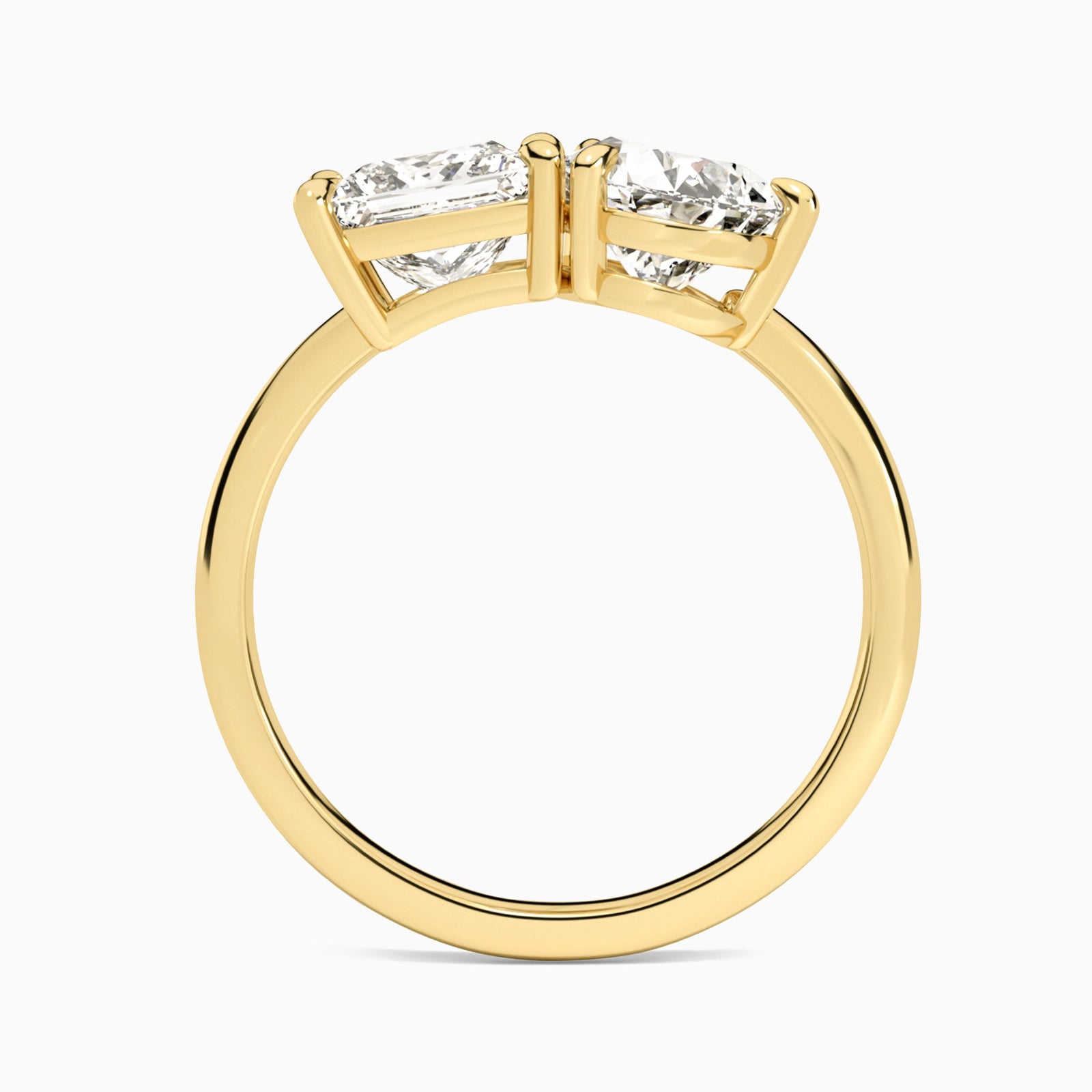 Toi Et Moi Princess and Pear Diamond Engagement Ring In 14K Yellow Gold, Top View