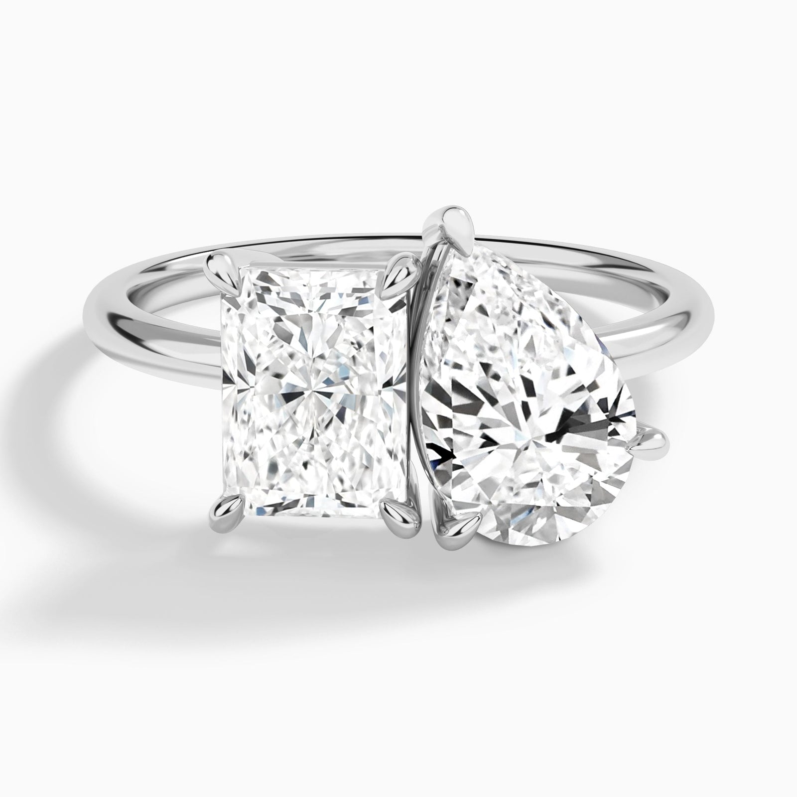 Toi Et Moi Radiant and Pear Diamond Engagement Ring In 14K White Gold - Lucenjuri