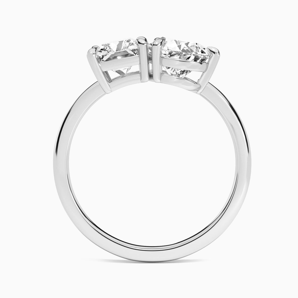 Toi Et Moi Radiant and Pear Diamond Engagement Ring In 18K White Gold, Top View