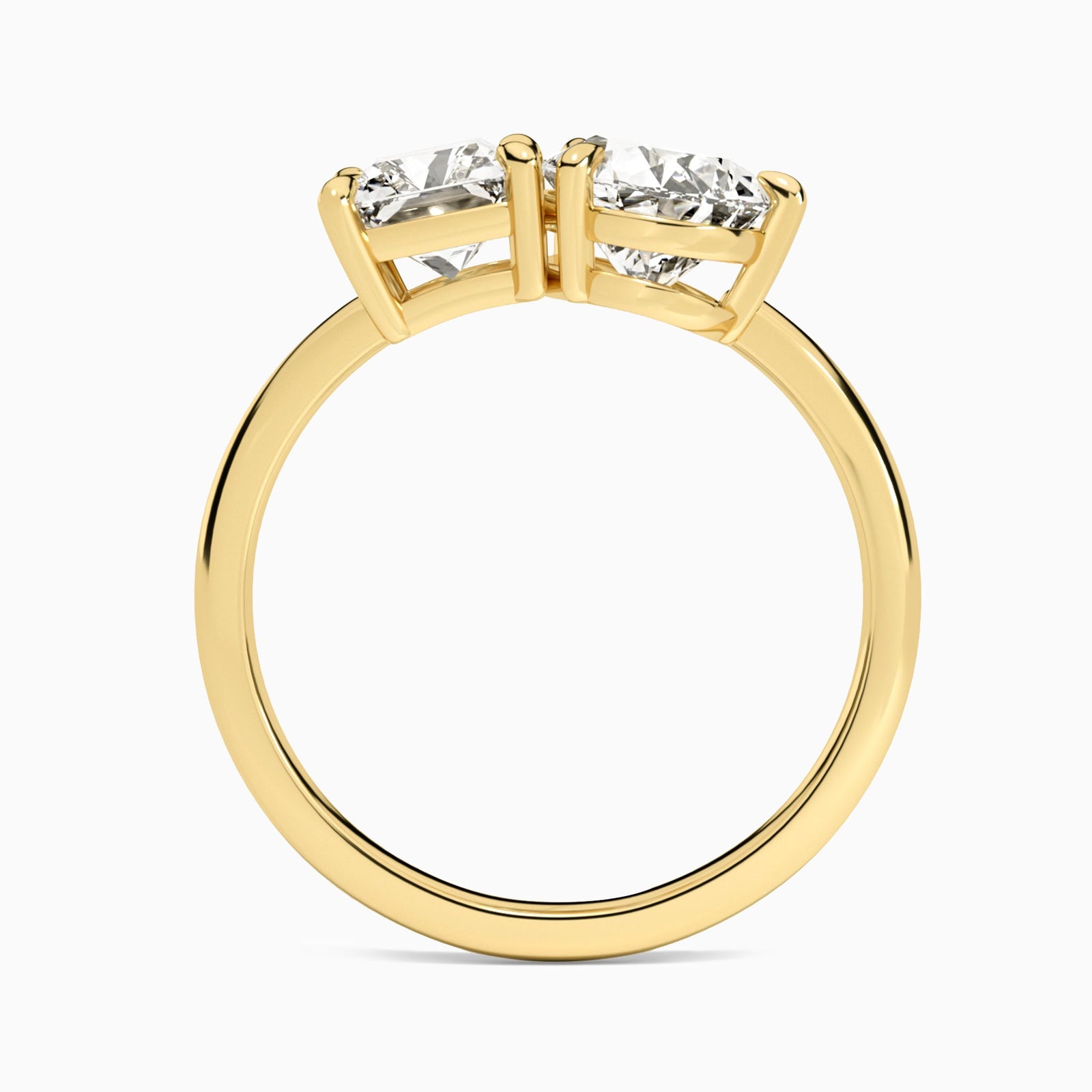 Toi Et Moi Radiant and Pear Diamond Engagement Ring In 14K Yellow Gold, Top View