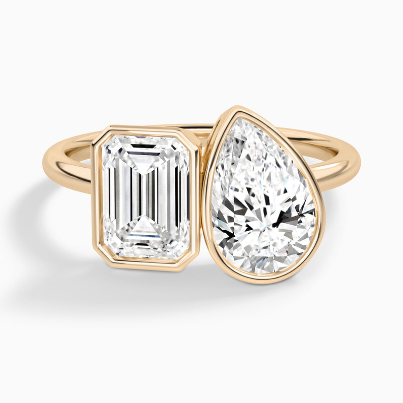 Bezel Toi Et Moi Emerald and Pear Diamond Engagement Ring In 14K Rose Gold - Lucenjuri