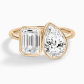 Bezel Toi Et Moi Emerald and Pear Diamond Engagement Ring In 14K Rose Gold - Lucenjuri