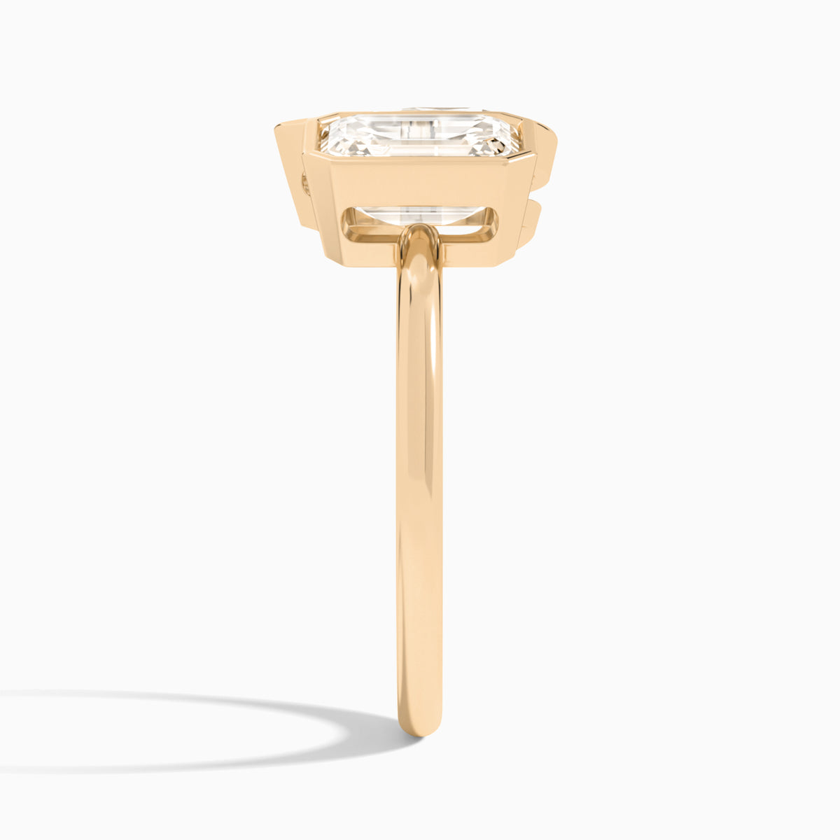 Bezel Toi Et Moi Emerald and Pear Diamond Engagement Ring In 14K Rose Gold, Side View