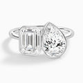 Bezel Toi Et Moi Emerald and Pear Diamond Engagement Ring In 14K White Gold - Lucenjuri
