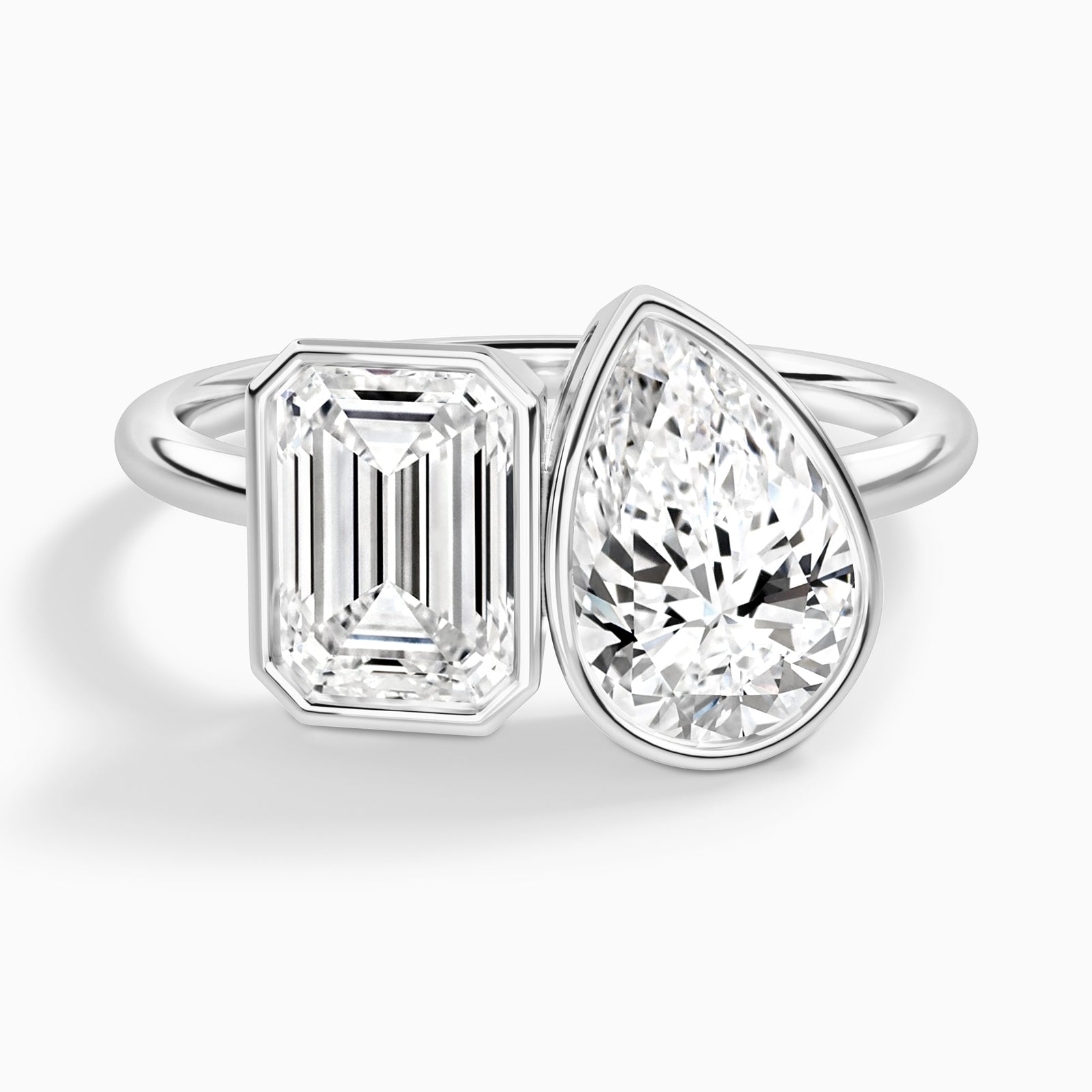 Bezel Toi Et Moi Emerald and Pear Diamond Engagement Ring In 14K White Gold - Lucenjuri