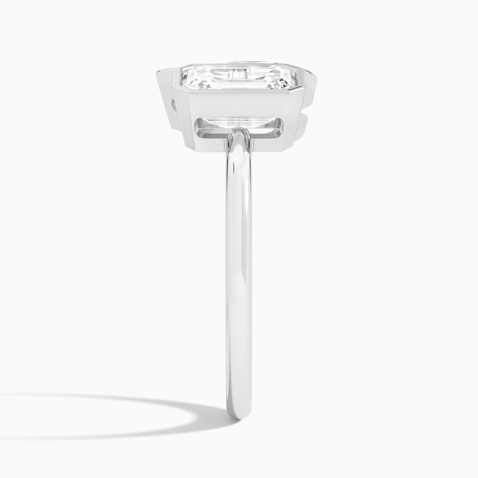 Bezel Toi Et Moi Emerald and Pear Diamond Engagement Ring In 14K White Gold, Side View