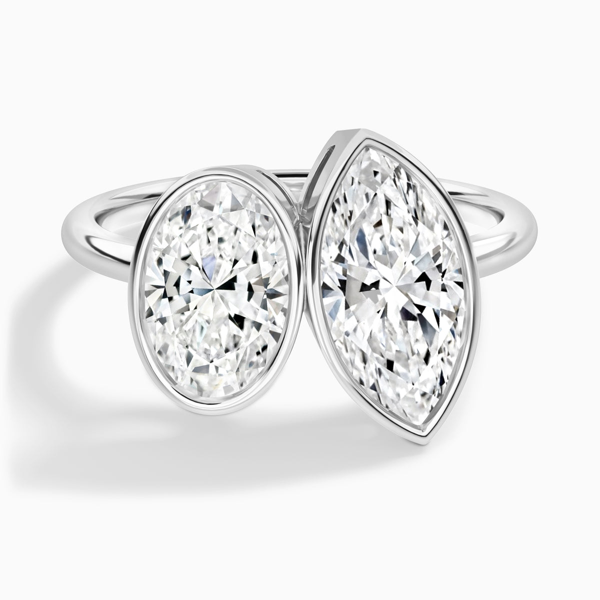 Bezel Toi Et Moi Oval and Marquise Diamond Engagement Ring In Platinum - Lucenjuri