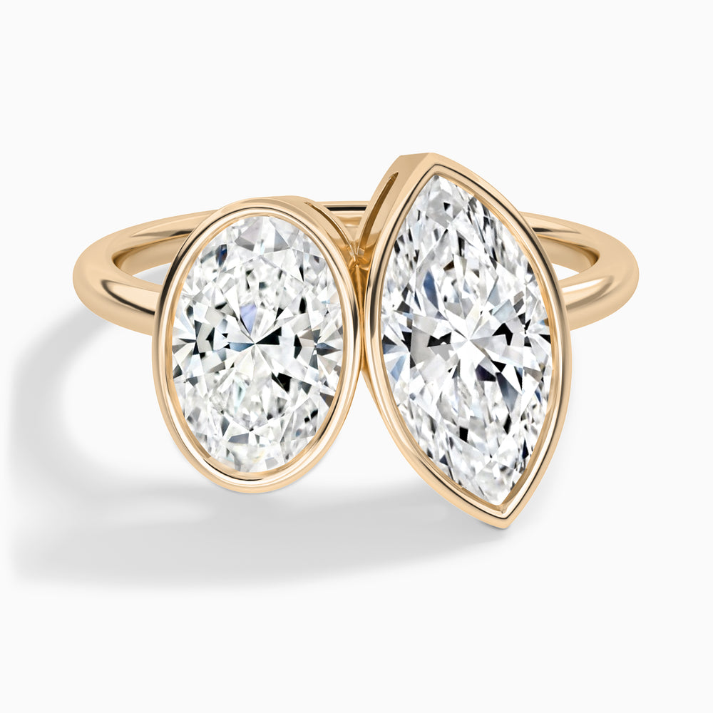 Bezel Toi Et Moi Oval and Marquise Diamond Engagement Ring In 14K Rose Gold - Lucenjuri