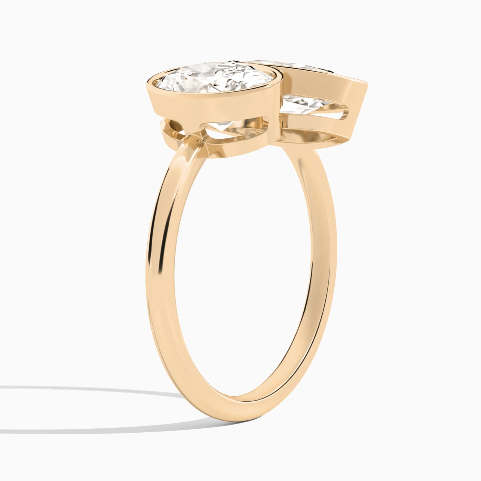 Bezel Toi Et Moi Oval and Marquise Diamond Engagement Ring In 14K Rose Gold, Angle View