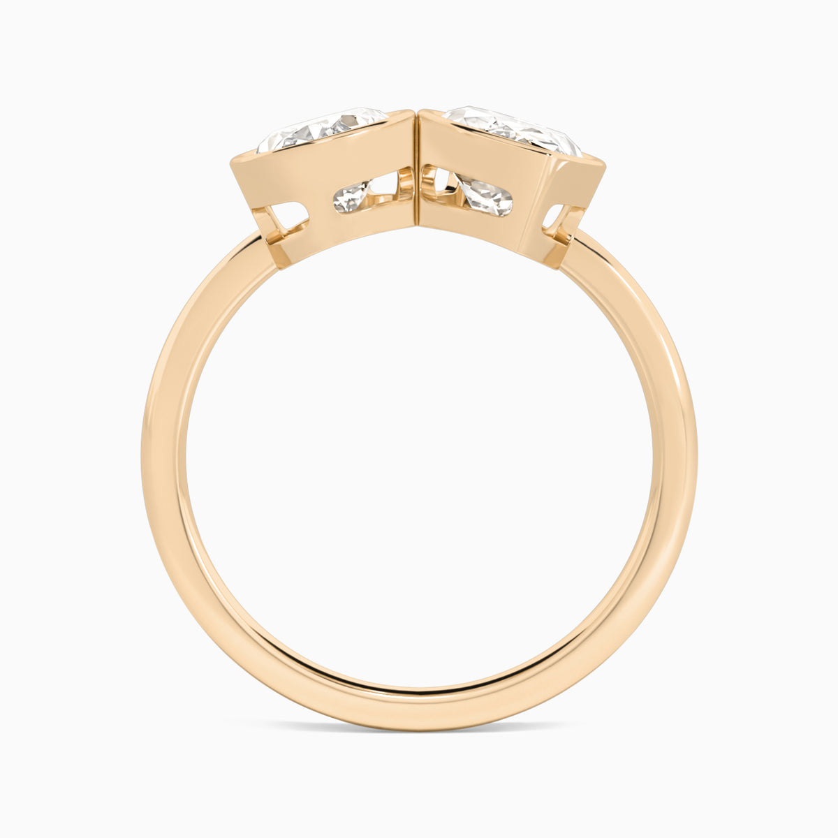 Bezel Toi Et Moi Oval and Marquise Diamond Engagement Ring In 14K Rose Gold, Top View