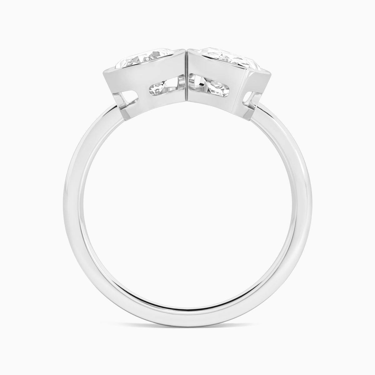 Bezel Toi Et Moi Oval and Marquise Diamond Engagement Ring In 14K White Gold, Top View