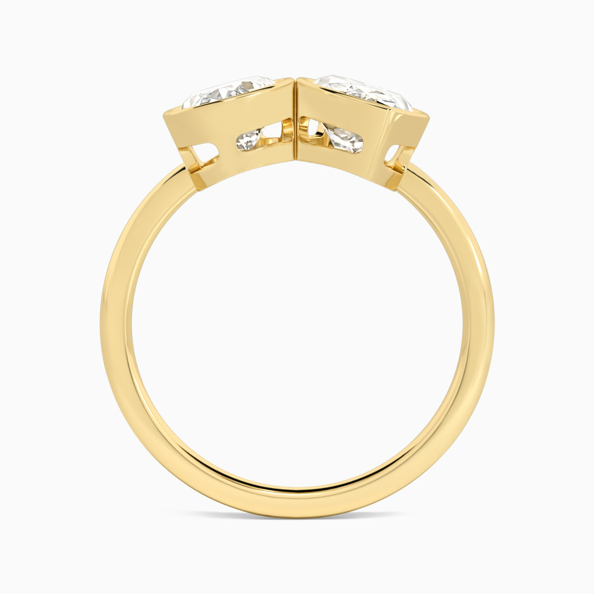 Bezel Toi Et Moi Oval and Marquise Diamond Engagement Ring In 14K Yellow Gold, Top View