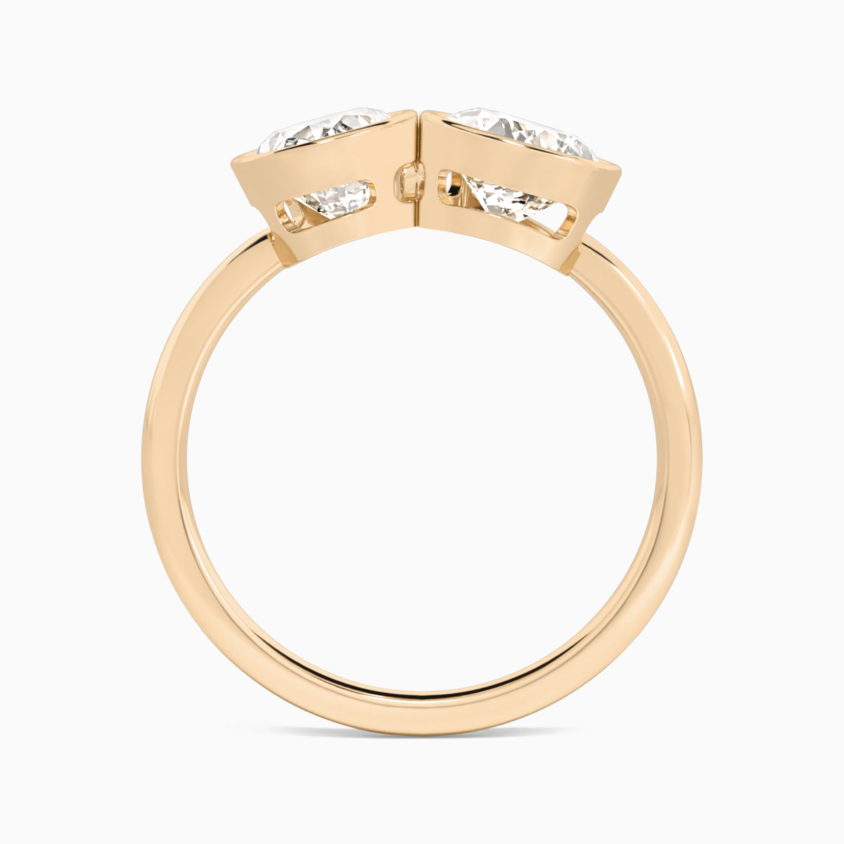 Bezel Toi Et Moi Oval and Pear Diamond Engagement Ring In 14K Rose Gold, Top View