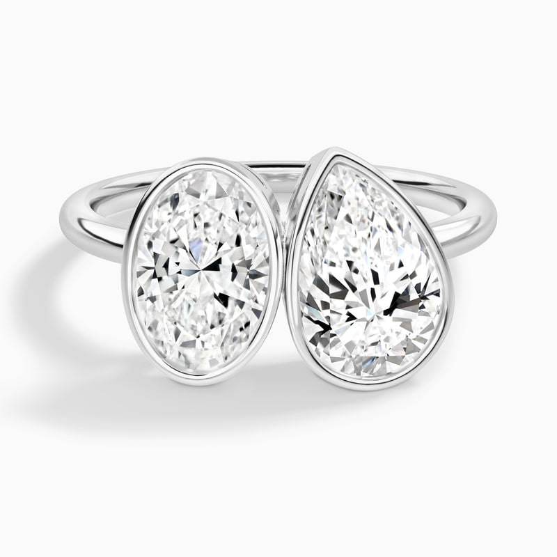 Bezel Toi Et Moi Oval and Pear Diamond Engagement Ring In 14K White Gold - Lucenjuri