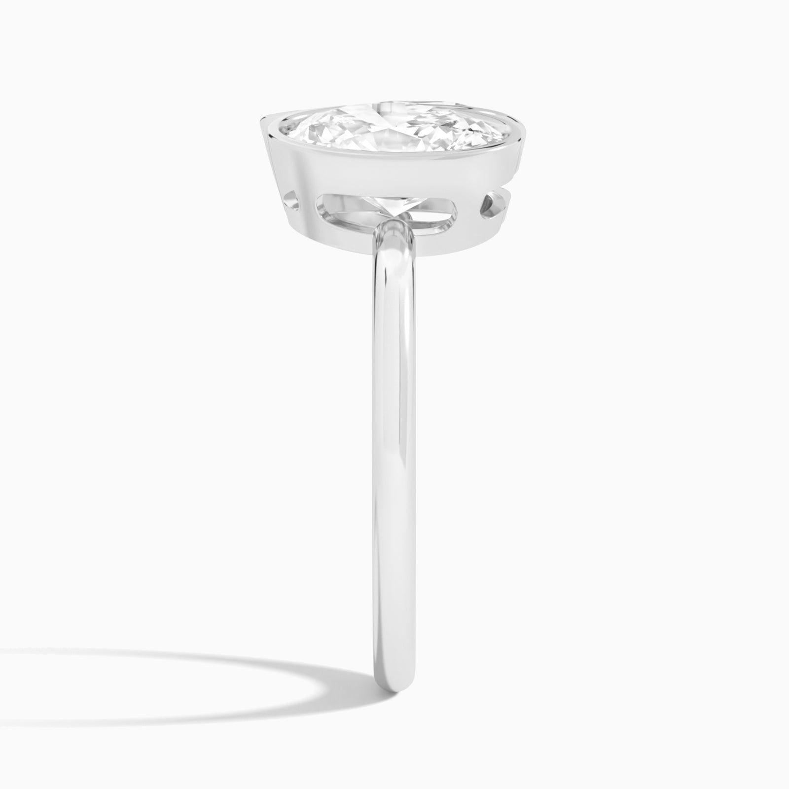 Bezel Toi Et Moi Oval and Pear Diamond Engagement Ring In 14K White Gold, Side View