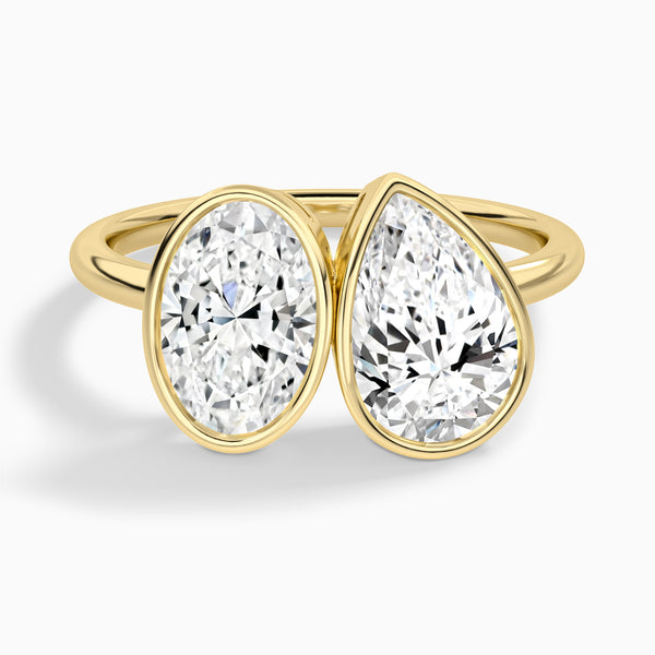 Bezel Toi Et Moi Oval and Pear Diamond Engagement Ring In 14K Yellow Gold - Lucenjuri