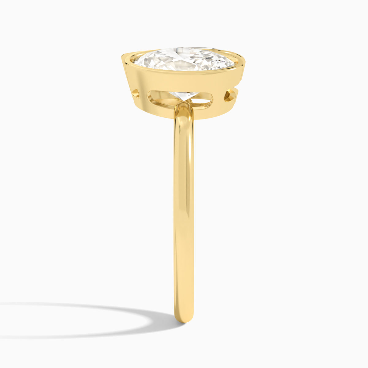 Bezel Toi Et Moi Oval and Pear Diamond Engagement Ring In 14K Yellow Gold, Side View