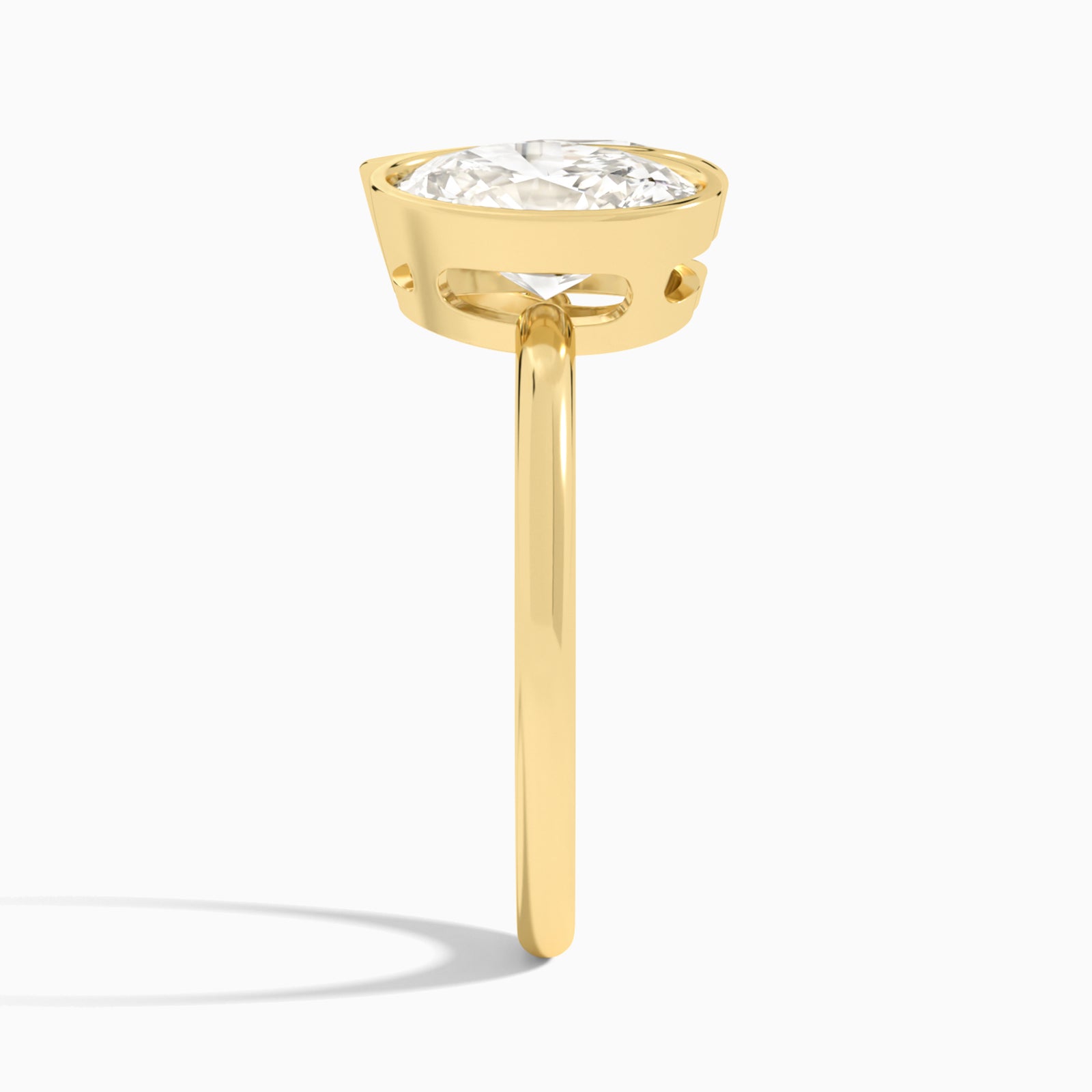 Bezel Toi Et Moi Oval and Pear Diamond Engagement Ring In 14K Yellow Gold, Side View