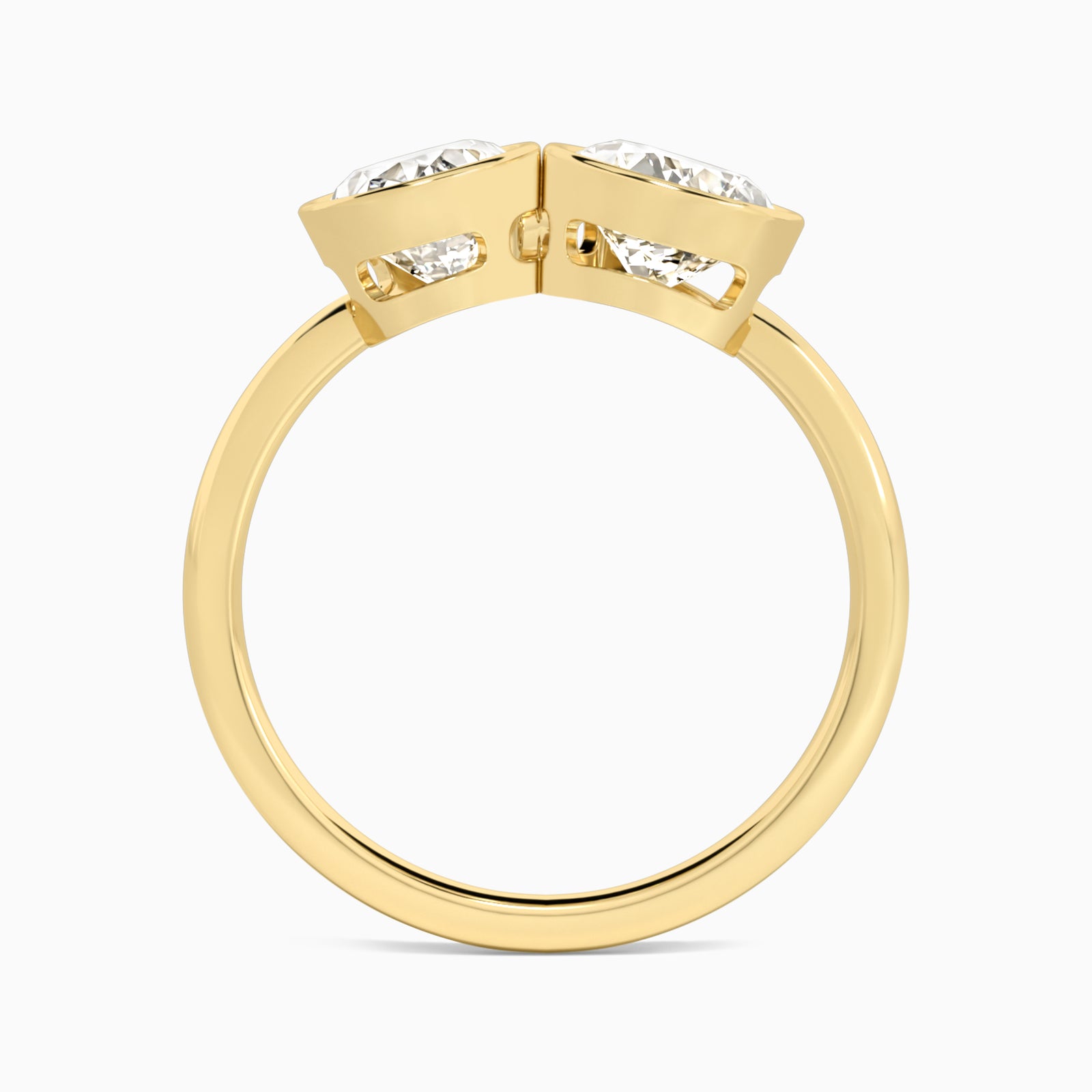 Bezel Toi Et Moi Oval and Pear Diamond Engagement Ring In 14K Yellow Gold, Top View
