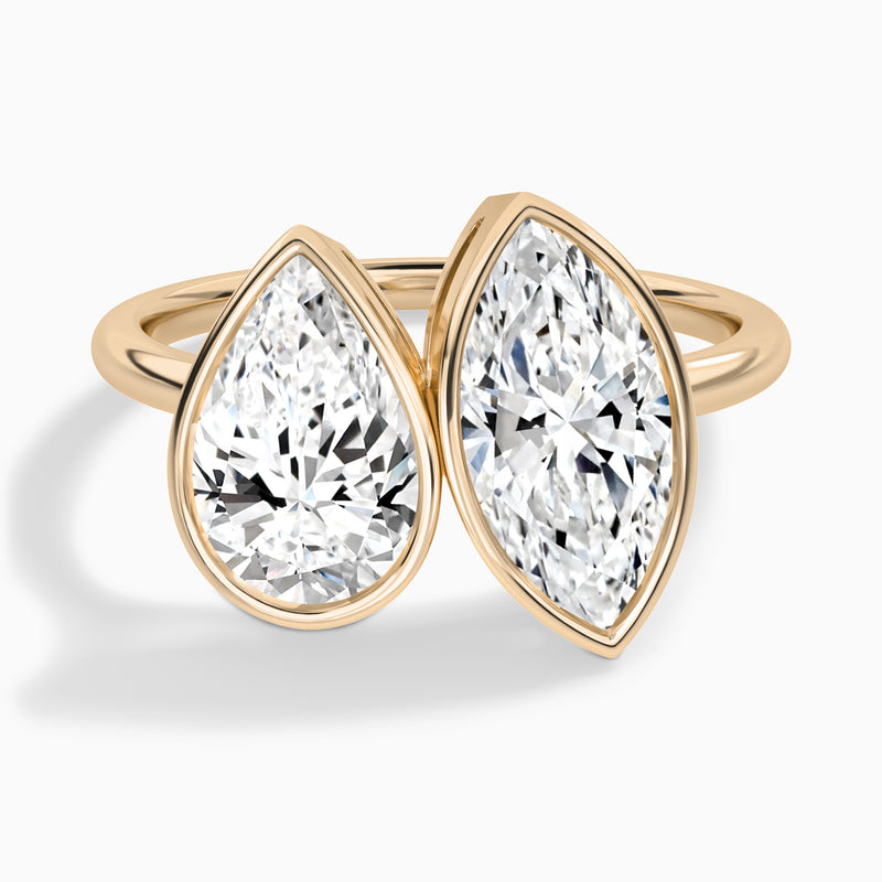 Bezel Toi Et Moi Pear and Marquise Diamond Engagement Ring In 14K Rose Gold - Lucenjuri