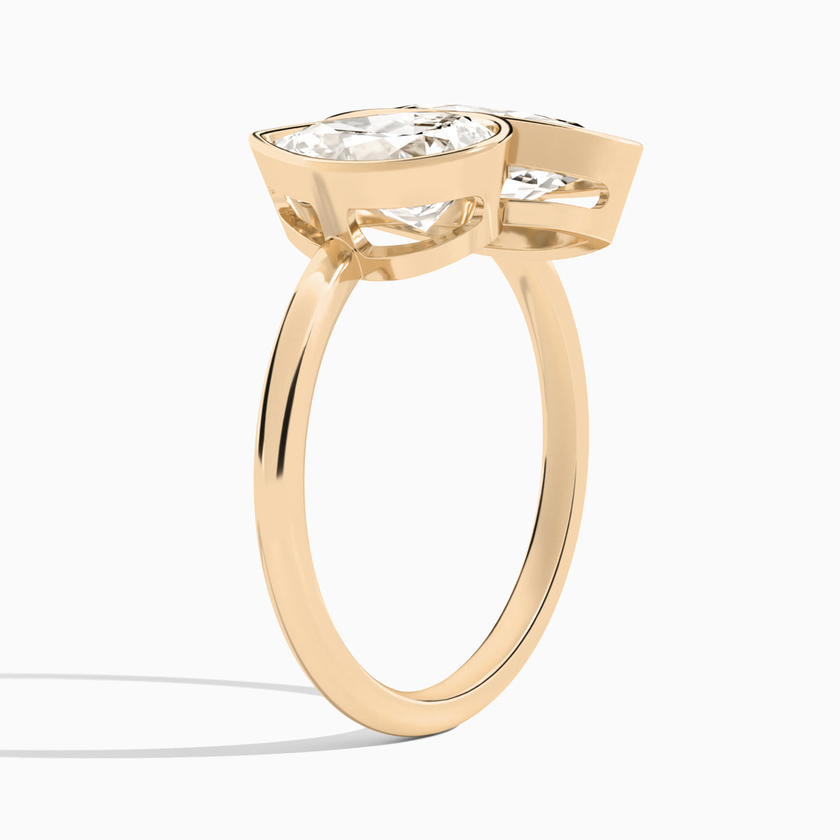 Bezel Toi Et Moi Pear and Marquise Diamond Engagement Ring In 14K Rose Gold, Angle View
