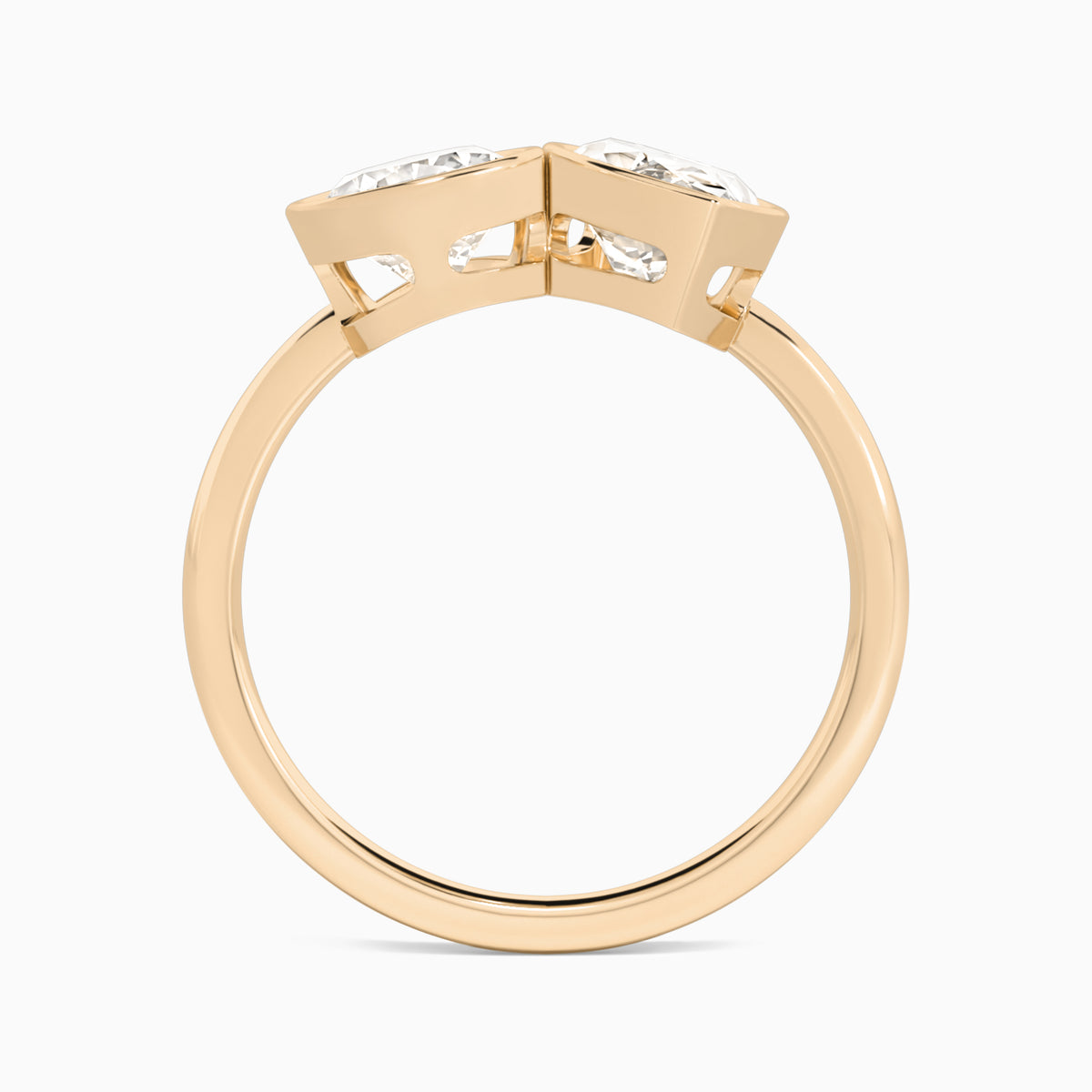 Bezel Toi Et Moi Pear and Marquise Diamond Engagement Ring In 14K Rose Gold, Top View