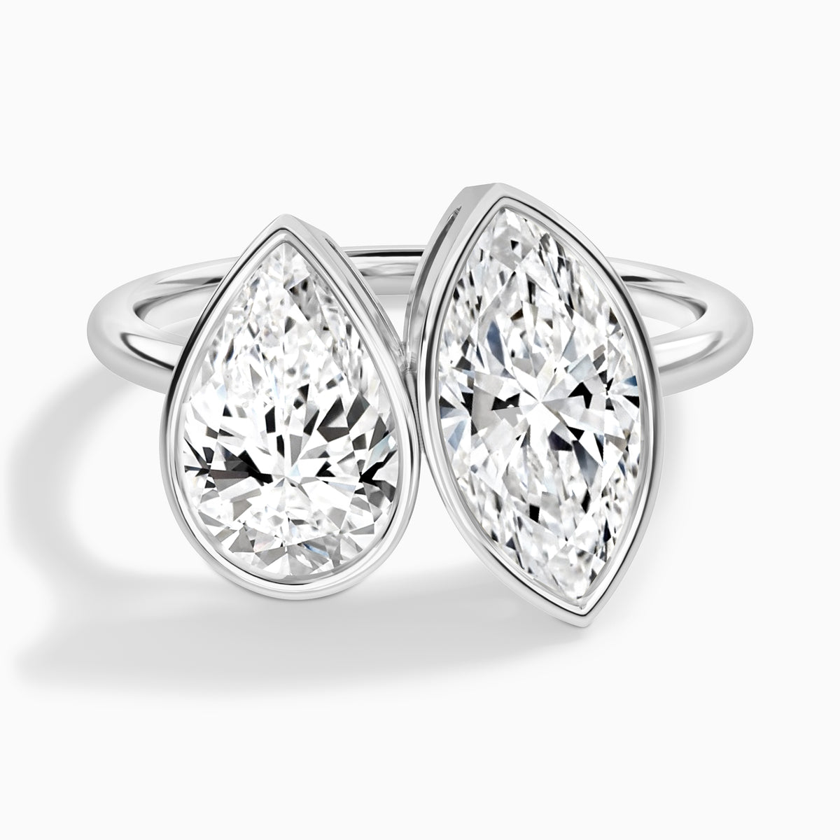 Bezel Toi Et Moi Pear and Marquise Diamond Engagement Ring In 14K White Gold - Lucenjuri