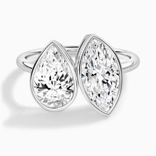 Bezel Toi Et Moi Pear and Marquise Diamond Engagement Ring In 14K White Gold - Lucenjuri