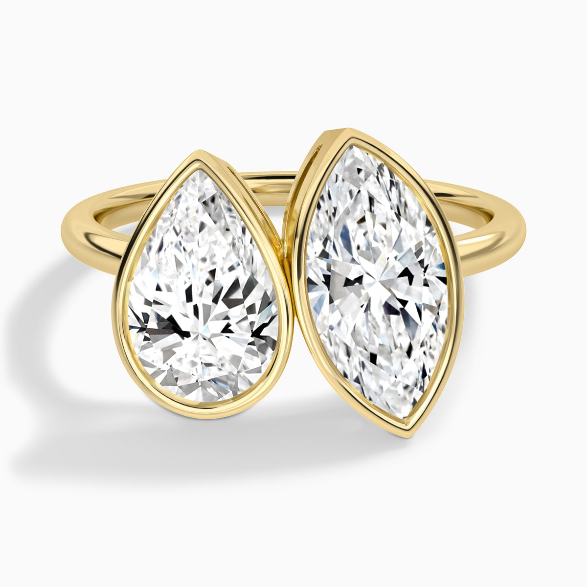 Bezel Toi Et Moi Pear and Marquise Diamond Engagement Ring In 14K Yellow Gold - Lucenjuri