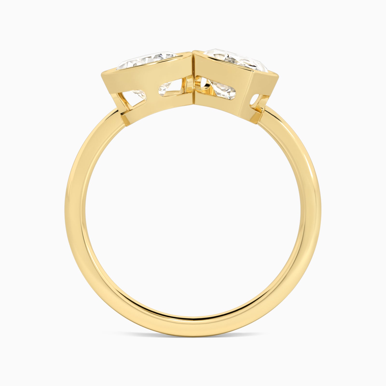 Bezel Toi Et Moi Pear and Marquise Diamond Engagement Ring In 14K Yellow Gold, Top View