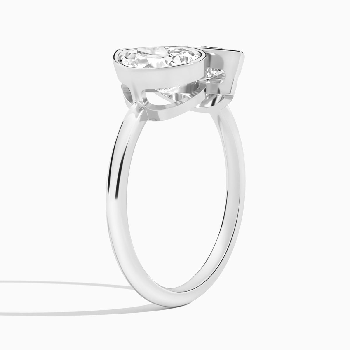 Bezel Toi Et Moi Pear and Pear Diamond Engagement Ring In Platinum, Angle View