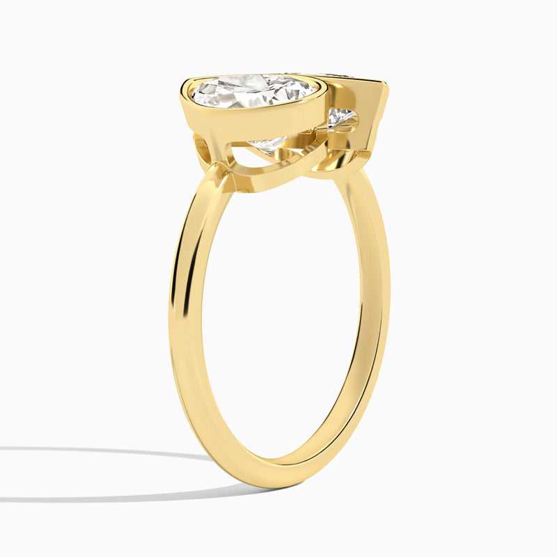 Bezel Toi Et Moi Pear and Pear Diamond Engagement Ring In 14K Yellow Gold, Angle View