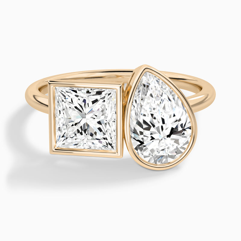 Bezel Toi Et Moi Princess and Pear Diamond Engagement Ring In 14K Rose Gold - Lucenjuri
