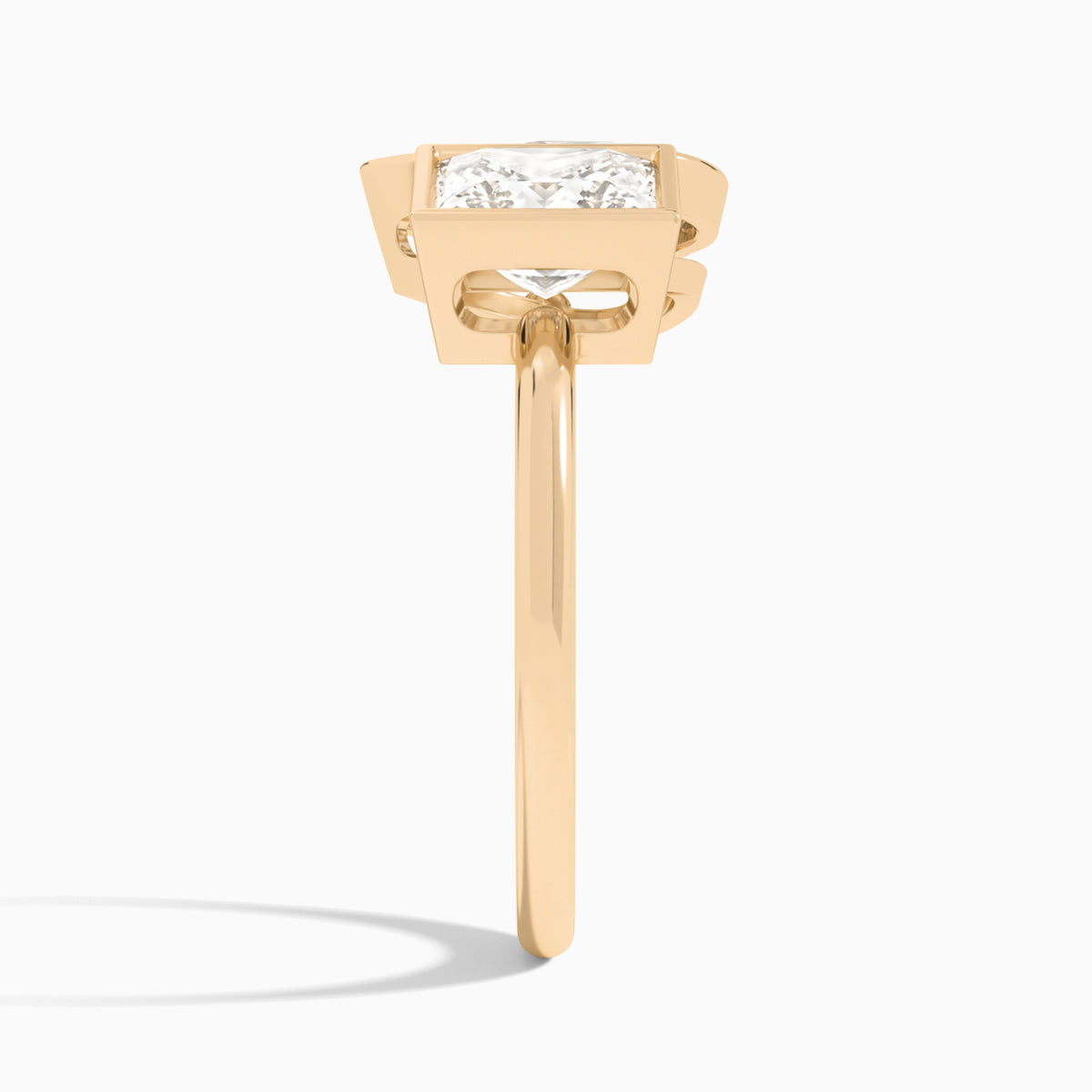 Bezel Toi Et Moi Princess and Pear Diamond Engagement Ring In 14K Rose Gold, Side View