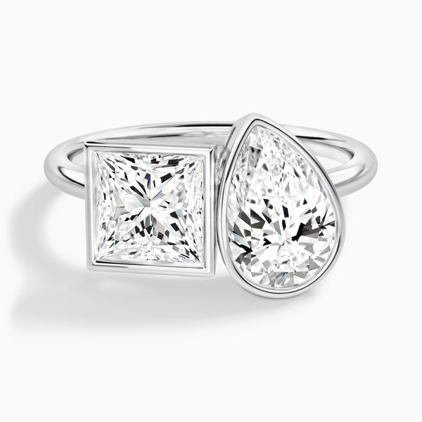 Bezel Toi Et Moi Princess and Pear Diamond Engagement Ring In 14K White Gold - Lucenjuri