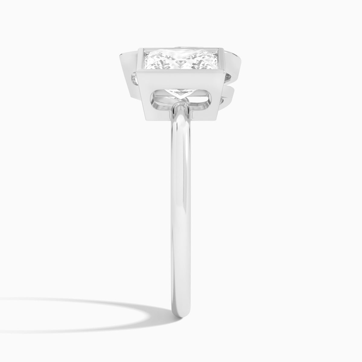 Bezel Toi Et Moi Princess and Pear Diamond Engagement Ring In 14K White Gold, Side View
