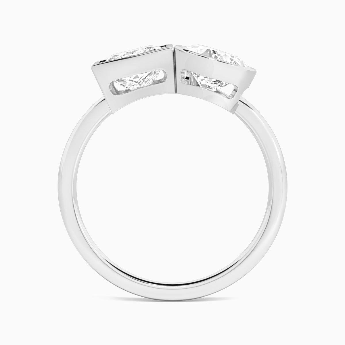Bezel Toi Et Moi Princess and Pear Diamond Engagement Ring In 14K White Gold, Top View