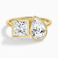 Bezel Toi Et Moi Princess and Pear Diamond Engagement Ring In 14K Yellow Gold - Lucenjuri